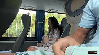 Public dick flashing - risky handjob in public bus full of people until he cum 😏