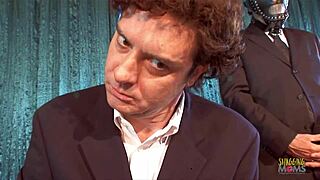 Brunette MILF MOANS during DOUBLE PENETRATION with two HUGE cocks, CLIMAXING loudly