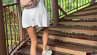 Public dick flashing - risky handjob in public bus full of people until he cum 😏