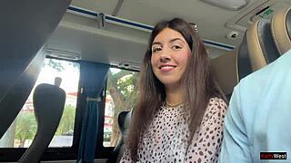 Public dick flashing - risky handjob in public bus full of people until he cum 😏