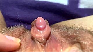 Big clit throbs in intense orgasm closeup view
