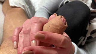 Hard foreskin play and handjob with post cum play by milf.