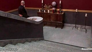 Russian bride undergoes interracial group fucking with bondage and domination