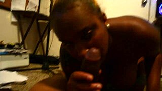 pretty ebony bbw with big natural tits sucks cock while boyfriend's at work