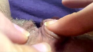 Big clit throbs in intense orgasm closeup view