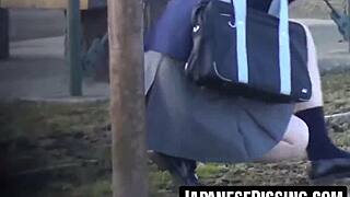 Cute Japanese Girl Pees Hard on Bathroom Floor