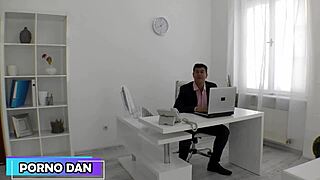 Sexy secretary lady dees performs on the bed