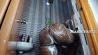 Ebony couple shower intimacy