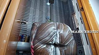 Ebony couple shower intimacy