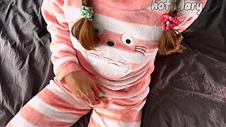 Petite teen in pajama masturbating to orgasm