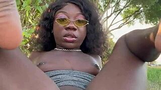 lola black xxx playing with her pussy outside