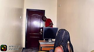 She felt horny taking advantage of the guy in her office for a job and fucked him intensely