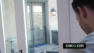 hot teen sluts with perfect butts ride hard on big cocks in threesome action