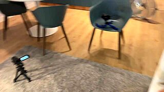 What a hottest brunette babe in a black dress gives a small 18+ dick guy a really intensive and hot handjob by teasing and seducing him?