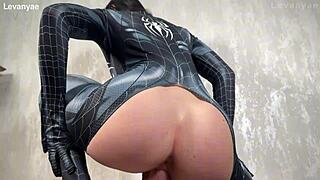 Spider Girl Fucks Herself Hard With A Huge Dildo