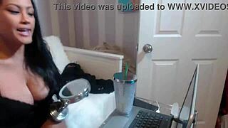 maxine x's huge oily tits glisten as she vibes her wet clit solo