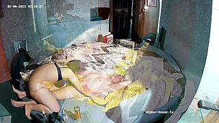 Big white MILF babe massage & petting friend in homemade voyeur scene.