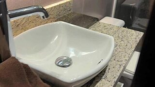 Blonde bathing in shower, outdoor fun with cum in mouth