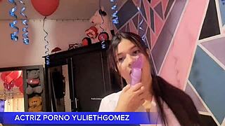 Naughty Girl Provokes with Short Dress Without Panties, Moving Ass on Stick - Casero Real