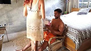 Latina Couple's Big Tits Bounce in Morning Creampie