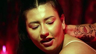 Two big-ass girls and one guy perform a bisexual threesome with licking, spanking, and toys on webcam.