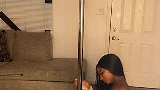 Ebony divine shakes fat ass and big tits on pole intensely