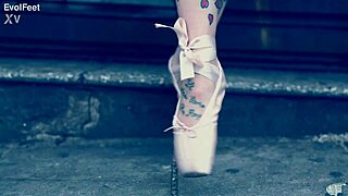 Sexy Blonde Ballerina in Heels Performs Deepthroat Fetish Outdoors