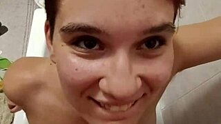 chiara says, 'piss on my tits' in the bathroom