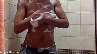 Ginger Model Displays Soapy Wet Nipples, Tits, Closeup, And Belly Details