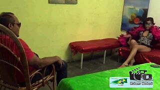 Ebony Latina pornstar gives blowjob and doggystyle to short guy