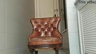 Guy of Big Dick Takes Armchair to Bathroom and Masturbates