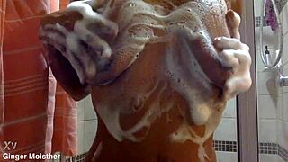 Ginger Model Displays Soapy Wet Nipples, Tits, Closeup, And Belly Details