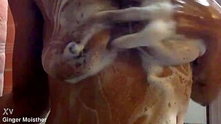 Ginger Model Displays Soapy Wet Nipples, Tits, Closeup, And Belly Details