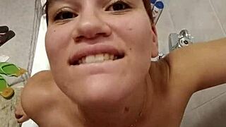 chiara says, 'piss on my tits' in the bathroom