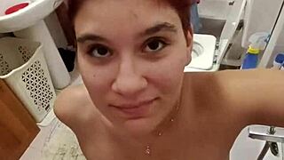 chiara says, 'piss on my tits' in the bathroom