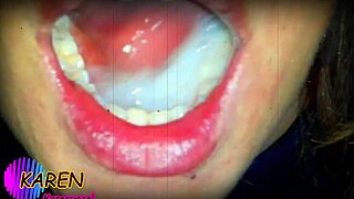 Karen plays with cum in mouth slow motion
