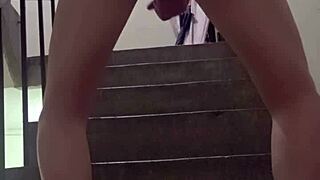 shemale ting xuan pees outside then masturbates and cums