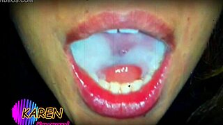 Karen plays with cum in mouth slow motion
