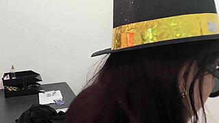 The new executive moans like a whore trying her boyfriend's anal plug