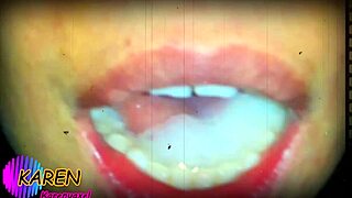 Karen plays with cum in mouth slow motion