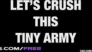 In the outdoor pov, tall latina goddesses play with small military men in crush fetish 4k