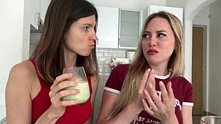 Blonde Gina Gerson and Maya Rose have dirty talk over coffee and matcha