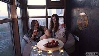 two girlfriends interacting with food delivery guy part 1