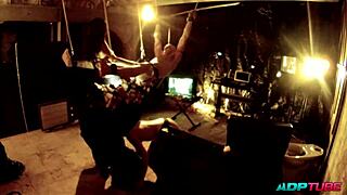 two cocks two pussies and a harness in dungeon