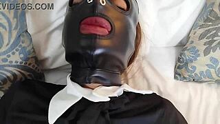 latin girlfriend bdsm masked slave catsuit banged by master with slapping whipping anal plug till cum in pussy