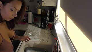 stunning blonde babe oiling her natural tits