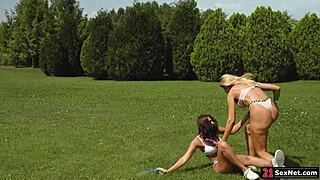 two cute european babes explore shaved pussies with tongues and fingers in passionate lesbian fun