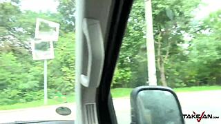 pick up blondie bent over in backseat, doggy style, moaning loud