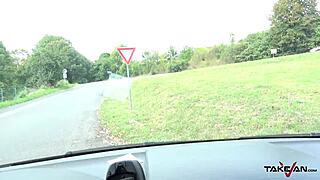 pick up blondie bent over in backseat, doggy style, moaning loud