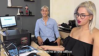 milan rodriguez fucks co-worker in office, cums on glasses 😏